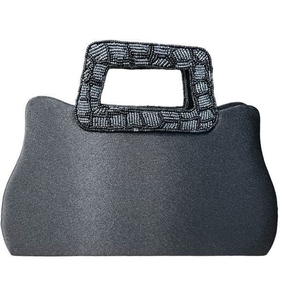 Bijoux Terner Vintage Beaded Handles Evening Black Bag. - Picture 2 of 9